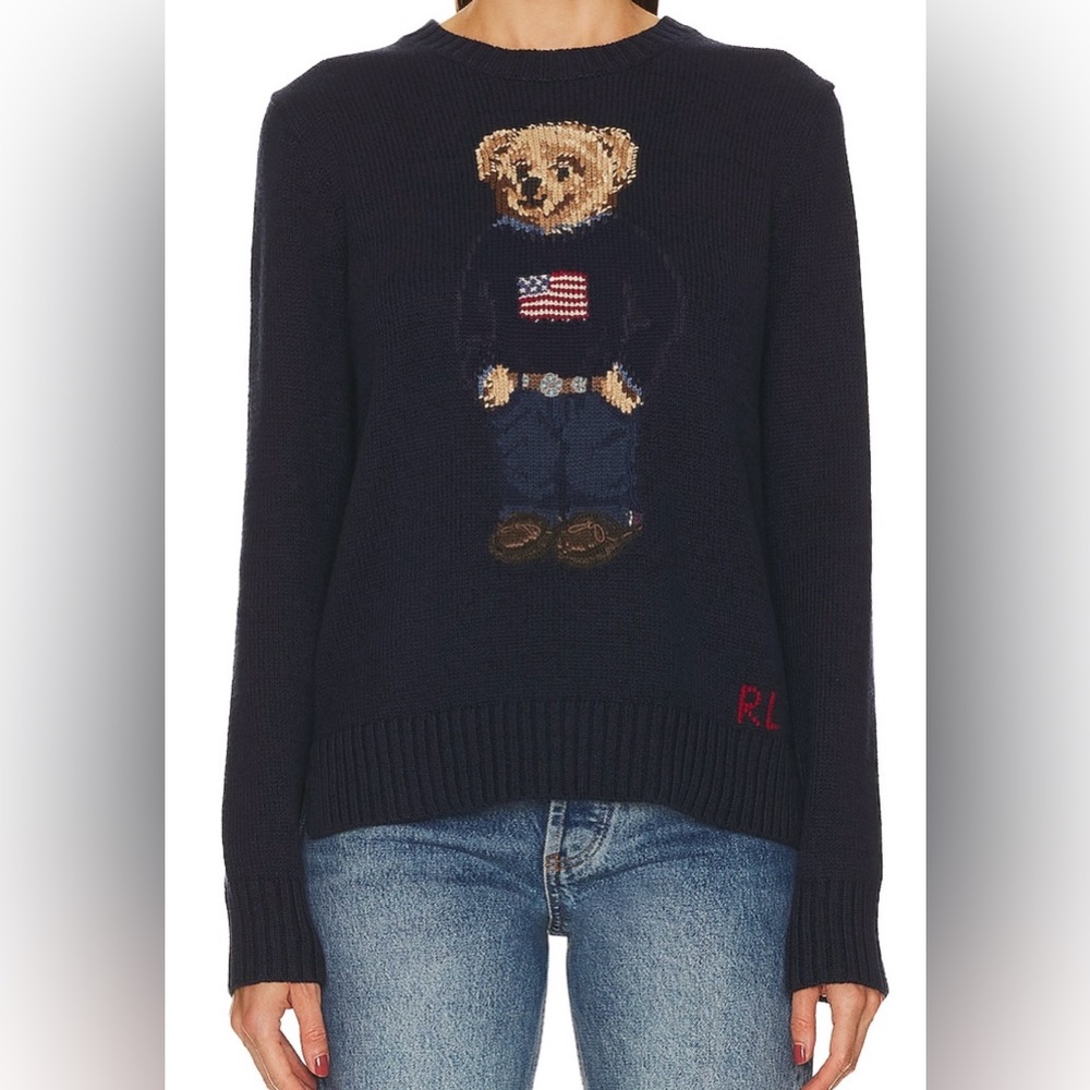 Polo ralph Lauren Bear  pullover in navy multi SZ M
